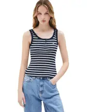 [Tommy Jeans] Ribbed Scoop Neck Slim Tank Top in Navy Stripe