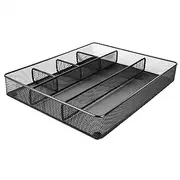 Amazon Basics Desk Drawer Organizer for Office and Home, Metal Mesh, 6 Compartments, Black