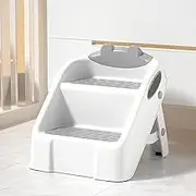 Foldable Toddler Step Stool, Adjustable 2 Step Stool for Kids Toilet Potty Training, Poop Stool for Children with Anti-Slip Rubber Bottom, Non-Slip Stools Child Kitchen Counter (Grey)