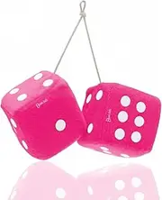 Zento Deals Pair of Furry Dice 3 inch Square Pink Hanging White Dots Fuzzy Pink Fluffy Dice For Car
