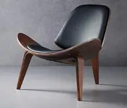 Let's Make Memories Shell Living Room Chair - Mid-Century Modern Tripod Leather Single Sided Accent Chair - Classic Design Lounge Chair with Upholstered and Tripod Walnut Finish Comfort Backrest,Walnut + black leather pad