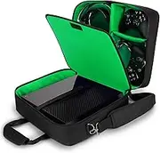 USA Gear Xbox One / Xbox One X Travel Case Carrying Bag for Console , Controllers , Games , Headsets & More with Adjustable Shoulder Strap , Accessory Storage Pockets , & Customizable Interior - Green