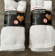 Unisex Copper-Treated Light Compression White Socks 6 Pair Size S/M