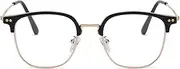LJCZKA Blue Light Blocking Glasses Semi Rimless Eyewear For Women Men Classic Retro Square Metal Frame Blue Filter Anti Eye Eyestrain Gaming Computer Glasses, Blackgold, 50-20-140