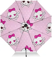 [RPLIFE] Compact Umbrella, Umbrella for Rain and Wind, Automatic Open/close, Compact Size for Women Backpacks/Handbags, Cute Skulls Pink