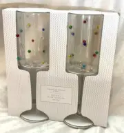 Cupcakes & Cashmere Set Of 2 Wine Glasses Colorful Beads 3D NEW IN BOX VIRAL
