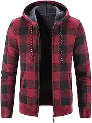 [Generic] Men's Knit Cardigan Jacket with Hood Hoodies Fleece Lined Cardigan for Men Male Fleece Hoodie Sweater Jacket