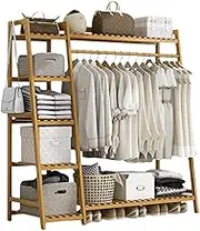 Bamboo Garment Rack, Clothes Coat Hanging Rack Hall Tree Storage Shelves Closet Organizer Shoe Rack Free Standing Wardrobe Storage for Entryway Living Bedroom Office Storage