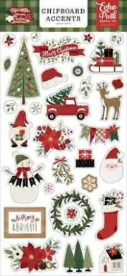 Echo Park GNOME FOR CHRISTMAS 6"x13" Chipboard Accents, Santa, Reindeer, Wreath
