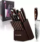 Kitchen Knife Set 15-Piece with Wooden Block. Ultra Sharp High Carbon German ...