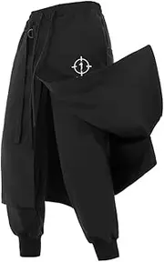 [ELKNLMU] Functional Robe Skirt Pants Men Techwear Tactical Skirt Joggers Pants Male Hip Hop Streetwear, Black, X-Large