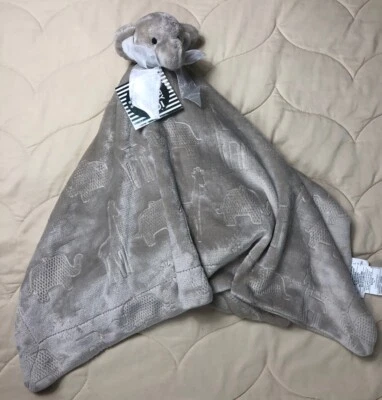 BABY THRO ELEPHANT EMBOSSED animals Lovey Security Blanket Nunu grey gray 30x30