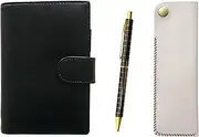 Eco B7 Leather Mini Notebook and Horizontal Hook Pen Case White Standard Size Metal Straight Knock Double Anodized Black Lattice Ballpoint Pen Set Black LS002B-NK01W-NQ25KB-B