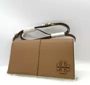 AUTH NWT TORY BURCH McGraw Logo Pebbled Leather Wallet Crossbody In Tiramisu