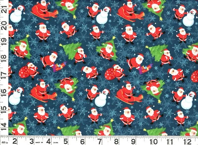 Santa Snowmen Snow Flakes Dk Blue Christmas Quilting Sewing Fabric by Yard #3229