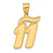 14k Yellow Gold Brushed Border Script Number 11 Pendant