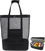 [Ogetok] Mesh Beach Bag with Cooler, Extra Large Mesh Beach Picnic Tote Bags, Oversized Pool Bags with Insulation Compartment for Women and Men, Foldable Vacation Trip Essentials Beach Accessories