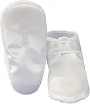 [Swea Pea & Lilli] Baptism Shoes for Boys - White Baby Booties with Celtic Cross for Christening - Zapatos de Bautizo