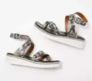 Franco Sarto Leather Sport Adjustable Wedges Eli in Natural Snake Size 6.5 M