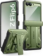 TONGATE for Z Flip 6 Case with Kickstand & Belt-Clip, [Hinge Protection Cover][Bulit-in Screen Protector] Military Grade Shockproof Phone Case for Samsung Galaxy Z Flip 6 5g 2024, Green