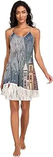 [RPLIFE] Winter Scene Snowflakes Women Full Slips, Spaghetti Strap Nightgown, Sleeveless Night Shirts for Woman