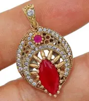 Ottoman Empire Style 4CT Treated Ruby & Topaz 925 Sterling Silver Pendant BO20