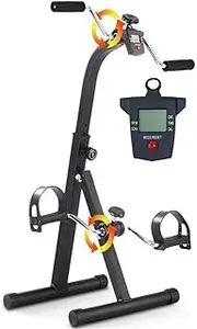 Pedal Exerciser Medical Peddler for Hand, Arm, Leg & Knee Recovery Exercise with LCD Monitor - Adjustable Fitness Rehab Equipment for Seniors, Elderly, PT - Folding Mini Stationary