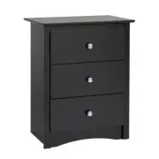 Prepac Nightstand 23"Wx29"Hx16"D 3-Drawer Storage Particle Board/Composite Black