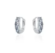 Women Girl 925 Silver Blue CZ Round Huggie Hoop Earrings 12mm/0.4" I78