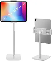 Adjustable iPad Stand with 21" Height Extension, 360° Swivel Tablet Holder for Desk, Surface Pro Stand, Portable Monitor Stand Compatibility with 4.7-15.6" Tablets and Smartphones, Display (White)
