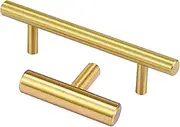 2 Pack Cupboard Handles Solid Brass Drawer Handles and Screws Cabinet Handles Gold Door Kitchen for Kitchen Furniture Cupboard Dresser Wardrobe Drawers Modern Dresser (64mm/2.5in) (96mm/3.8in)