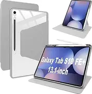 Lemxiee PU Leather Case for Samsung Galaxy Tab S10 FE Plus 13.1" cover,PU leather + Transparent Acrylic case with Swivel stand/Pen slot position
