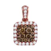 14k Rose Gold Round Brown Diamond Square Pendant 1 Cttw