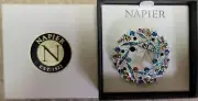 Napier Multi-Colored Stone Silver Circle Wreath Brooch Pin,Signed