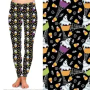 Halloween Ghost Cupcake Candy Corn w/ Pocket Women's Leggings TC Plus Size 12-18