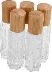 Ipetboom 5pcs Bamboo Lid Glass Roller Oil Bottle Essential Oil Containers Travel Supply Roller Ball Bottle Empty Aroma Bottle Outdoor Accessories Outdoor Supplies
