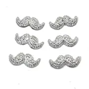 100 Silver Flatback Resin Glitter Mustache Beard Cabochons 16X7mm Appliques