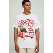 Mens White Grey Oversized Pepsi Cola License T-Shirt