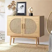 Oikiture Sideboard Buffet Cabinet with Two Rattan Door Home Hallway Furniture