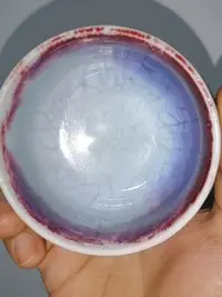 在飛比找Yahoo!奇摩拍賣優惠-鈞瓷玉石釉獨特窯變冰片紋路茶杯杯子窯奎，很獨特的一個杯子，內
