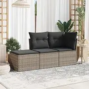 Patio Furniture Sets 3 Piece Garden Sofa Set with Cushions Grey Poly Rattan