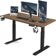 USOR Electric Standing Desk Adjustable Height 140cm x 60cm Computer Desk Sit Stand Ergonomic Home Office Desk Memory Preset Table with Whole-Piece Desktop(Black Frame + Walnut Desktop)