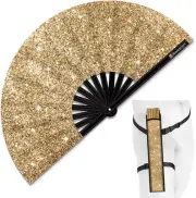 Glitter Large Rave Folding Clack Hand Fan with Holster for Men/Women Handheld Fa