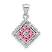 Solid 14k White Gold Simulated CZ and .40 PinK Sapphire Pendant