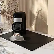 Tawedz Coffee Mat Coffee Bar Mat for Countertop PU Absorbent Leather Non-Slip Rubber Backed Coffee Maker Mat for Espresso Machine Dish Drying Mat 12"x19" Black