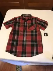 Tony Hawk Boy's SS Plaid Button Down Shirt Red Black Cotton Polyester NWT