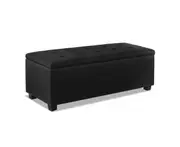 Large Blanket Box Storage Ottoman Faux Linen Chest - Black