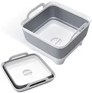 Collapsible Dish tub Washing Dishes Vegetable wash Collapsible Dish Rack Portable RV Sink, Washing Basin with draining Plug, Dish Drainer, Camping Dish Washing tub, Carry Handles, 9L Capacity