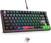 Fogruaden Wired 75% Percent Mechanical Keyboard Hot Swappable, Red Switch, RGB Backlit, 82 Keys TKL Mechanical Keyboard, NKRO Compact Gaming Keyboard, Volume Control Knob (Soundwave)