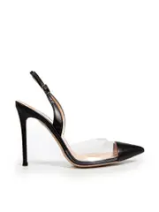 Black Leather Plexi Point Toe Pumps
